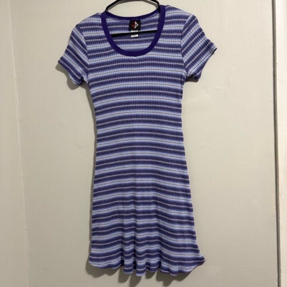 VTG No Boundaries Purple, Blue and White Short Sleeve Mini Skater Dress